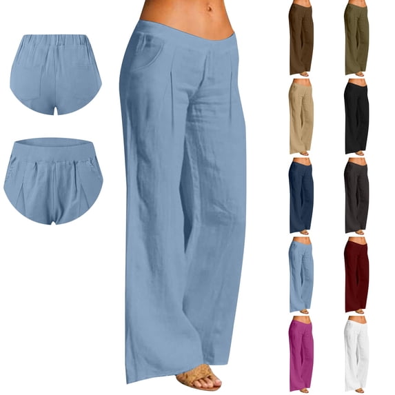 Kelon Women's Casual Pants, Womens Casual Cotton Linen Pants Lightweight Summer Loose Fit High Waist Straight Leg Plus Size Solid Lounge Trousers, S