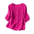 thumbnail image 1 of Womens Clothes Shorts Kelon Women's Embroidered Cotton Linen Button Top Crew Neck 3/4 Sleeve T-Shirt 2026 Spring Summer Fashion Clothes, M, 1 of 7