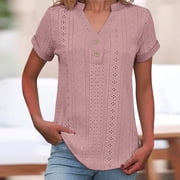Womens Clothes Tops Kelon Women's Short Sleeve Shirts V Neck Summer Loose Fit Tops Trendy Dressy Blouses Shirts, 5XL