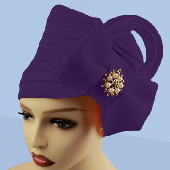 Kelon Women's Solid Turban Hat, Beaded Bowknot Headwrap, Ethnic Baotou Cap, Soft Hijab Headscarf, Stylish Chemo Headwear for Daily, One Size Baseball Caps
