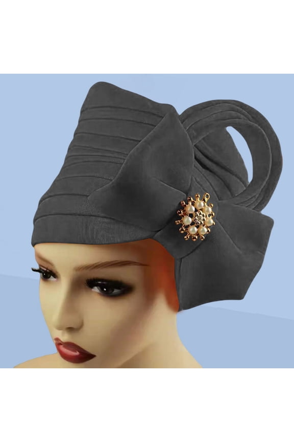 Women's Solid Turban Hat, Beaded Bowknot Headwrap, Ethnic Baotou Cap, Soft Hijab Headscarf, Stylish Chemo Headwear for Daily, One Size Baseball Caps