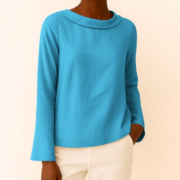 Womens Workout Clothes Kelon Women's Tops Long Sleeve Crew Neck Vacation Clothes Cruise Outfits Business Casual Blouses 2026 Summer Tops, M