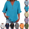 thumbnail image 1 of Summer Tops for Women Kelon Women's Tops Short Sleeve Shirts V Neck Boho Tops Business Casual Fashion Outfit Going Out Outfits Y2k Clothes, S, 1 of 6