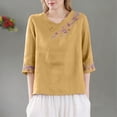 thumbnail image 1 of Womens Blouses and Tops Dressy Kelon Women's Tops, Tees & Blouses Short Sleeve Shirts Crew Neck Ethnic Embroidered Blouse Loose Fit T-shirt, 2XL, 1 of 6