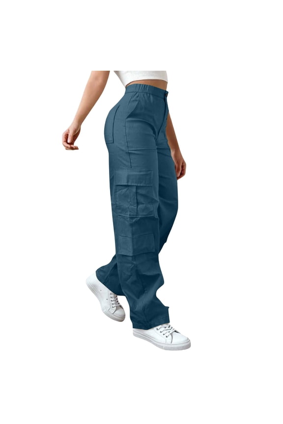 Women's Wide Leg Sweatpants Fleece Lined Baggy Straight Leg Lounge Pants Fall Outfits Athletic Joggers with Pockets Blue