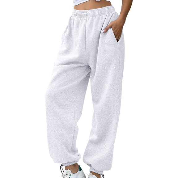 Kelon Women's Wide Leg Sweatpants Fleece Lined Baggy Straight Leg Lounge Pants Fall Outfits Athletic Joggers with Pockets White