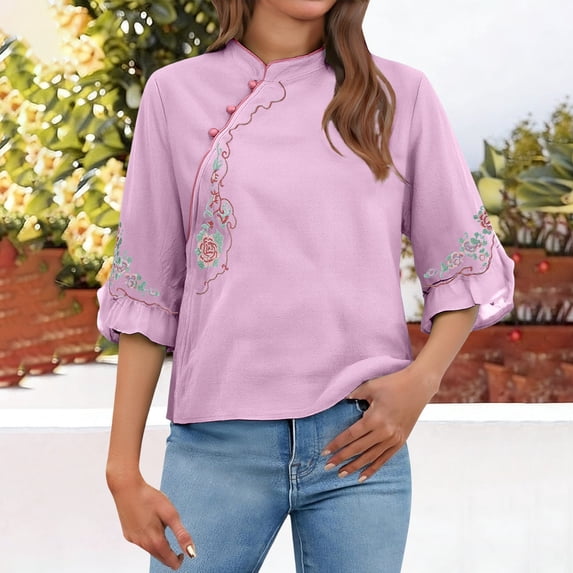 Kelon Womens 3/4 Length Sleeve Cowl Neck Boho Tops Blouses Business Casual Outfits Summer Outfits 2026 Fashion Clothing Blouses, 3XL