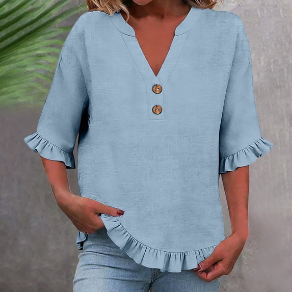 Womens Clothes Shorts Kelon Womens Blouses Short Sleeve Shirts V Neck Linen Cotton Business Casual Blouses 2026 Summer Tops Business Causal Dressy Work Top, 3XL