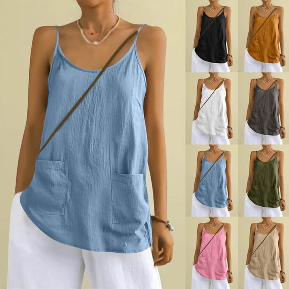 Office Wear for Women 2026 Kelon Womens Crop Tank Tops Cowl Neck Linen Cotton Business Casual Office Top Summer Spring Clothes, XL