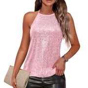 Summer Womens Clothes Kelon Womens Crop Tank Tops Crew Neck Sequin Sparkly Tops Oversized Shirt Clothing Work Blouses Business Casual Outfits, S