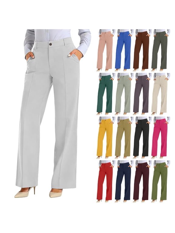 Womens Dress Pants 2026 Business Casual Work Pants High Waisted Straight Leg Slacks Trousers L