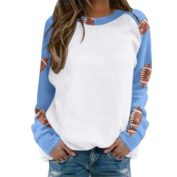 Kelon Womens Football Print Crew Neck Sweatshirts Long Sleeve Casual Pullover Top Game Day Outfits, 2XL