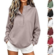 Kelon Womens Oversized Hoodies Henley Neck Sweatshirt | Loose Fit Button Up Pullover Top, Comfy Warm Fleece Fabric, Stylish Y2K Teen Daily Essential Clothes, Fall Winter Fashion Outfits, L