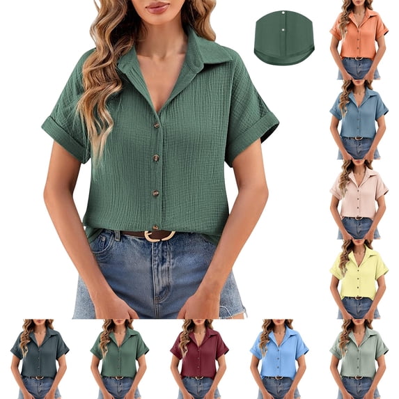 Kelon Womens Summer Short Sleeve Collared Summer Going Out Basic Tee Cute Trendy Going Out Tops, 5XL