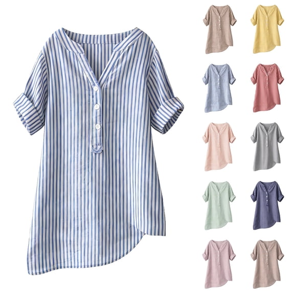 Womens Clothes Kelon Womens Summer Short Sleeve V Neck Boho Tops Summer Spring Clothes 2026 Summer Casual Basic Workout Clothes, 5XL