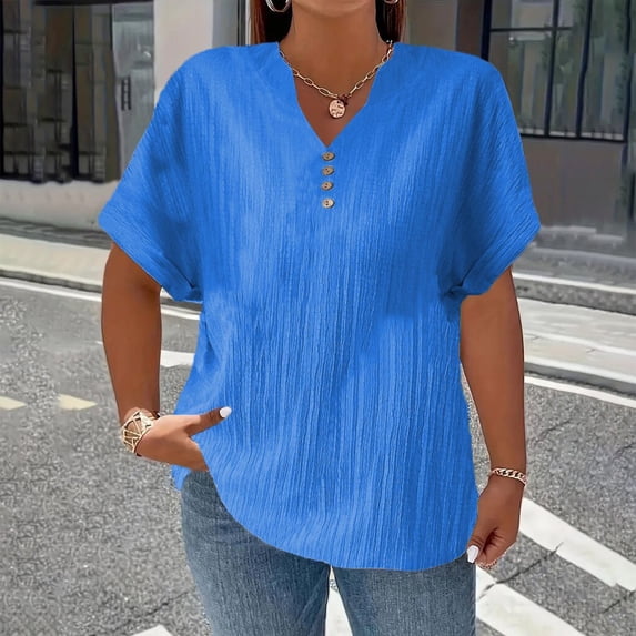 Cooling Shirts for Women Kelon Womens Summer Short Sleeve V Neck Solid Color Comfy Blouses Outfits Trendy Clothes 2026 Casual Summer Tshirt, XL