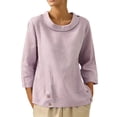 thumbnail image 1 of Womens Clothes Kelon Womens Summer Tops Long Sleeve Crewneck Button Linen Cotton Fashion Tunics Trendy Flowy Clothing, M, 1 of 4