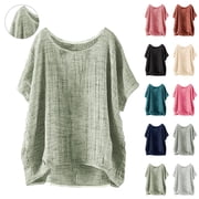 Kelon Womens Summer Tops Short Sleeve Shirts Cowl Neck Boho Tops Fashion Tunics Trendy Flowy Clothing, 5XL