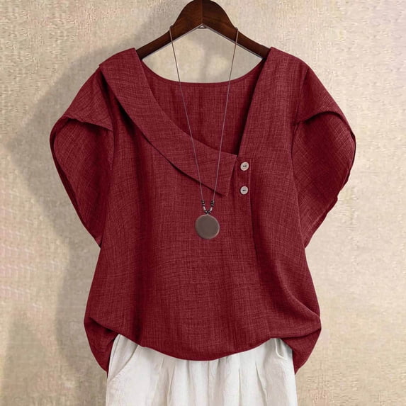 Kelon Womens Summer Tops Short Sleeve Shirts Cowl Neck Boho Tops Loose Fit Shirts Business Dressy Casual 2026, XL