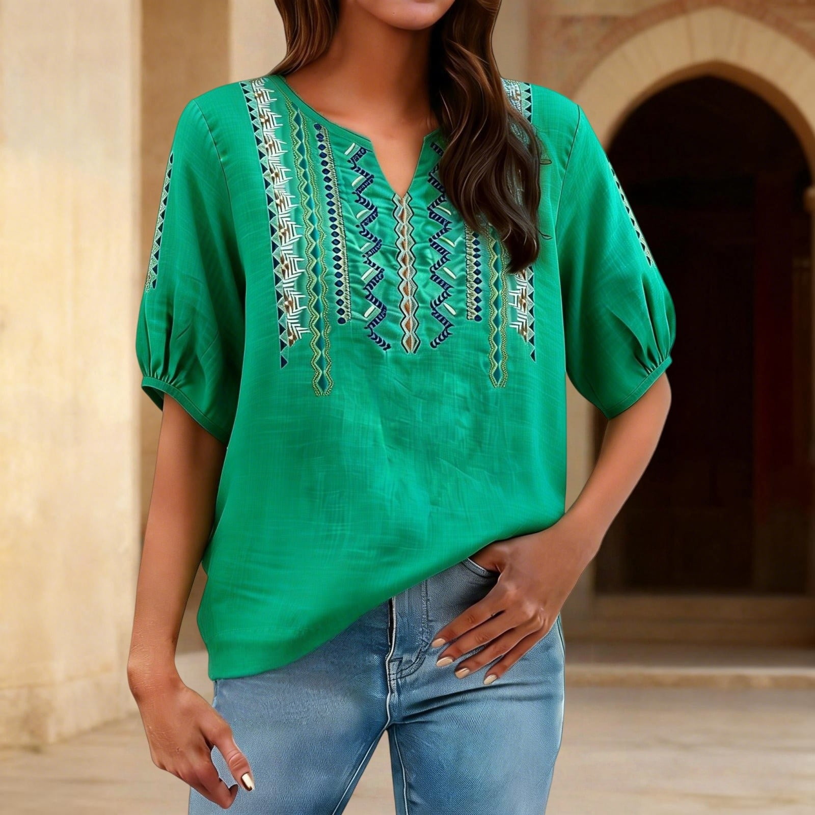 Kelon Womens Summer Tops Short Sleeve Shirts V Neck Boho Tops Dressy ...