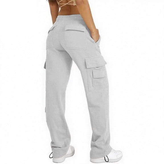 Kelon Womens Sweatpants 2025 Fall Baggy Wide Leg Sweatpant Fleece Lined Straight Leg Sweat Pants Gray