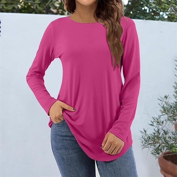 Summer Womens Clothes Kelon Womens Tops Long Sleeve Crew Neck Lightweight Shirt Casual Going Out Top Fashion Tunics Trendy Flowy Clothing, M