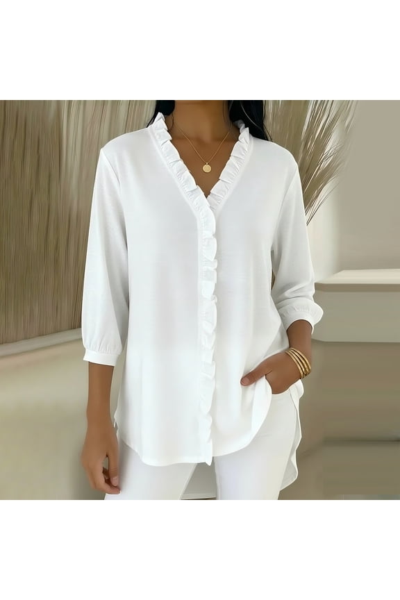 Womens Tops Short Womens 3/4 Length Sleeve V Neck 2026 Casual Summer Tshirt Fashion Beach Vacation Clothes, M