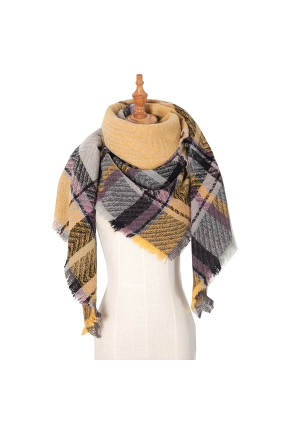 Womens Warm Scarf Triangle Shawls Winter Scarves Stripe Plaid Fichu Rough Surface