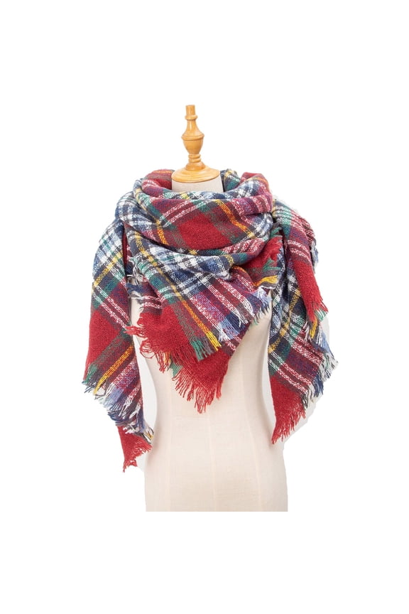 Womens Warm Scarf Triangle Shawls Winter Scarves Stripe Plaid Fichu Rough Surface