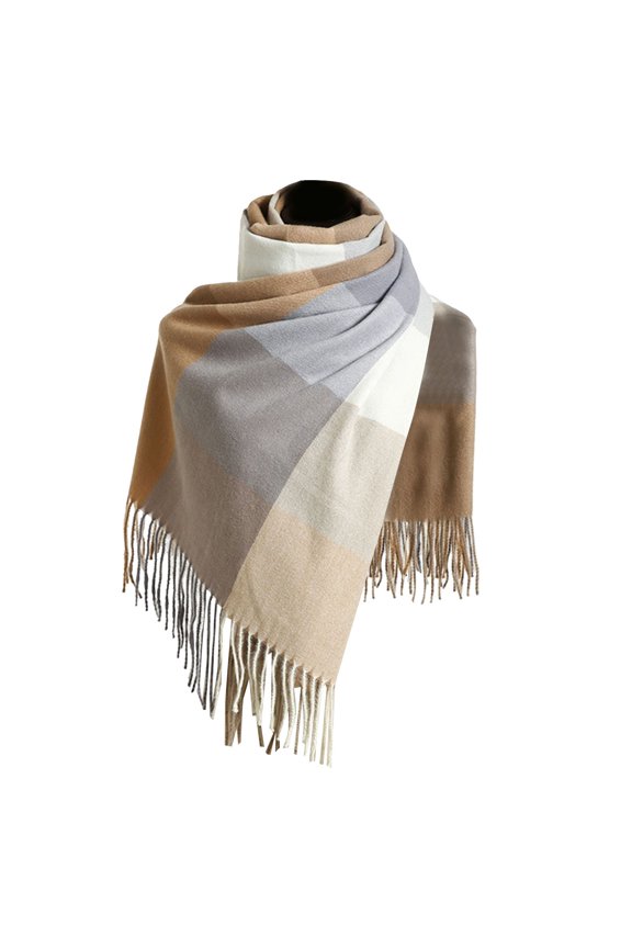 Womens Warm Scarf Triangle Shawls Winter Scarves Stripe Plaid Fichu Rough Surface
