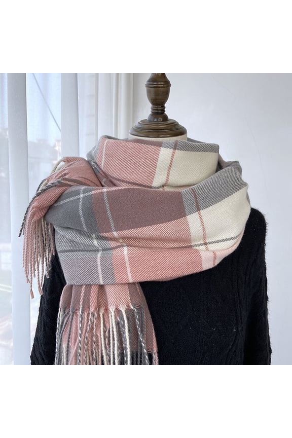 Womens Warm Scarf Triangle Shawls Winter Scarves Stripe Plaid Fichu Rough Surface