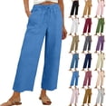 thumbnail image 1 of Kelon Womens Wide Leg Pants High Waisted Elastic Drawstring Casual Lounge Trousers with Pockets S-3XL, 1 of 10