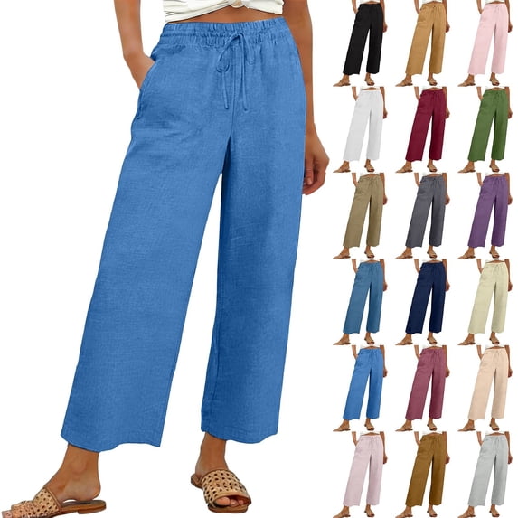 Kelon Womens Wide Leg Pants High Waisted Elastic Drawstring Casual Lounge Trousers with Pockets S-3XL