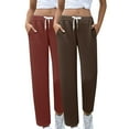 thumbnail image 1 of Kelon Womens Wide Leg Sweatpants Fleece Lined Baggy Pants Drawstring Athletic Joggers Fashion Winter Outfits Brown, 1 of 8