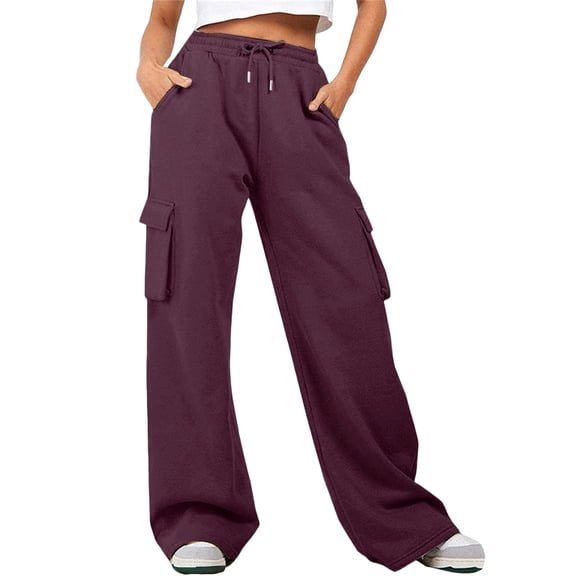 Kelon Womens Wide Leg Sweatpants Fleece Lined Baggy Pants Drawstring Athletic Joggers Fashion Winter Outfits Purple