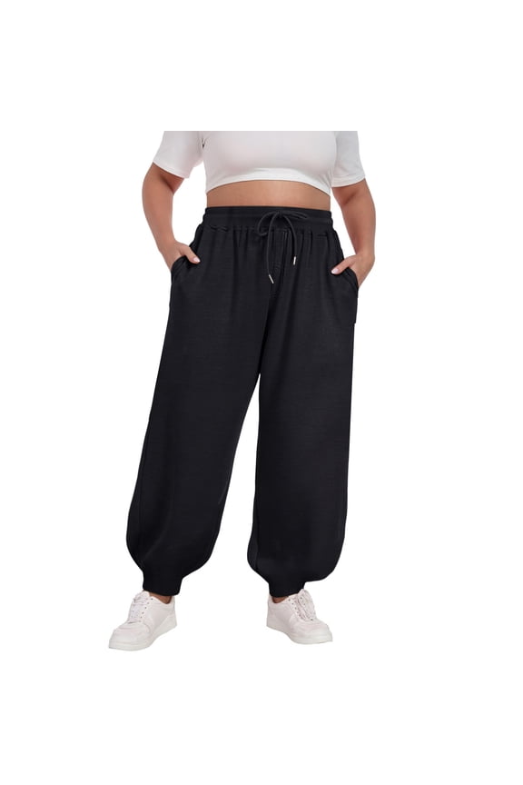 Womens Wide Leg Sweatpants High Waisted Baggy Pants Fashion Teen Girl Drawstring Athletic Jogger Black