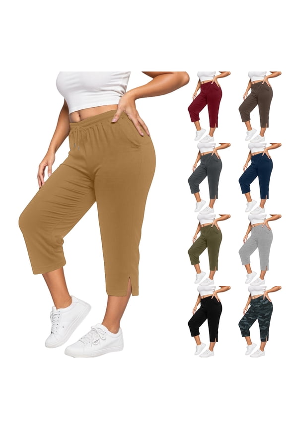 Yoga Pants, Capri Pants for Women Plus Size Casual Drawstring Elastic Waist Loose Fit Yoga Sweatpants with Pockets Activewear, S