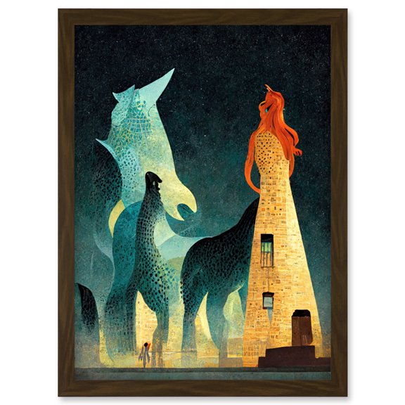 Kelpies Dream Illustration Falkirk Artwork Framed Wall Art Print A4