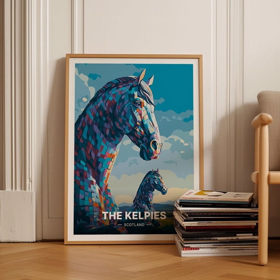 Kelpies Scotland Artistic Home Office Wall Art, Stretched Canvas 12x16in
