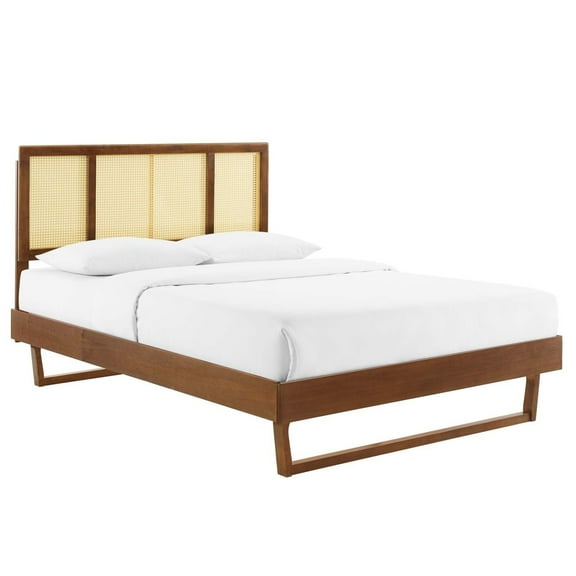 Kelsea Cane and Wood Full Platform Bed With Angular Legs Walnut