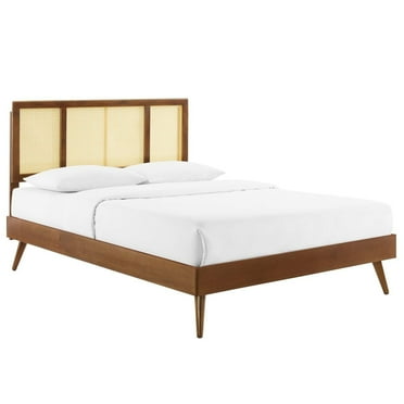 Kelsea Cane and Wood Queen Platform Bed With Splayed Legs Walnut