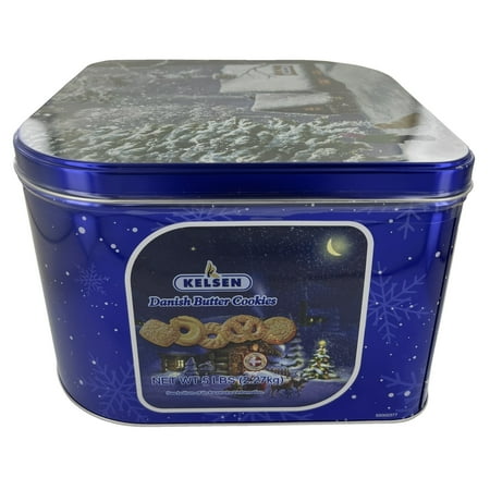 Kelsen Danish Butter Cookies in Decorative Holiday Tin 80 Ounce (300 Cookies)