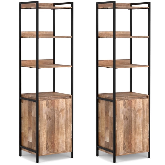 Simpli Home Kelsey 20W 5 Shelf Bookcase with Door (Set of 2) in Natural