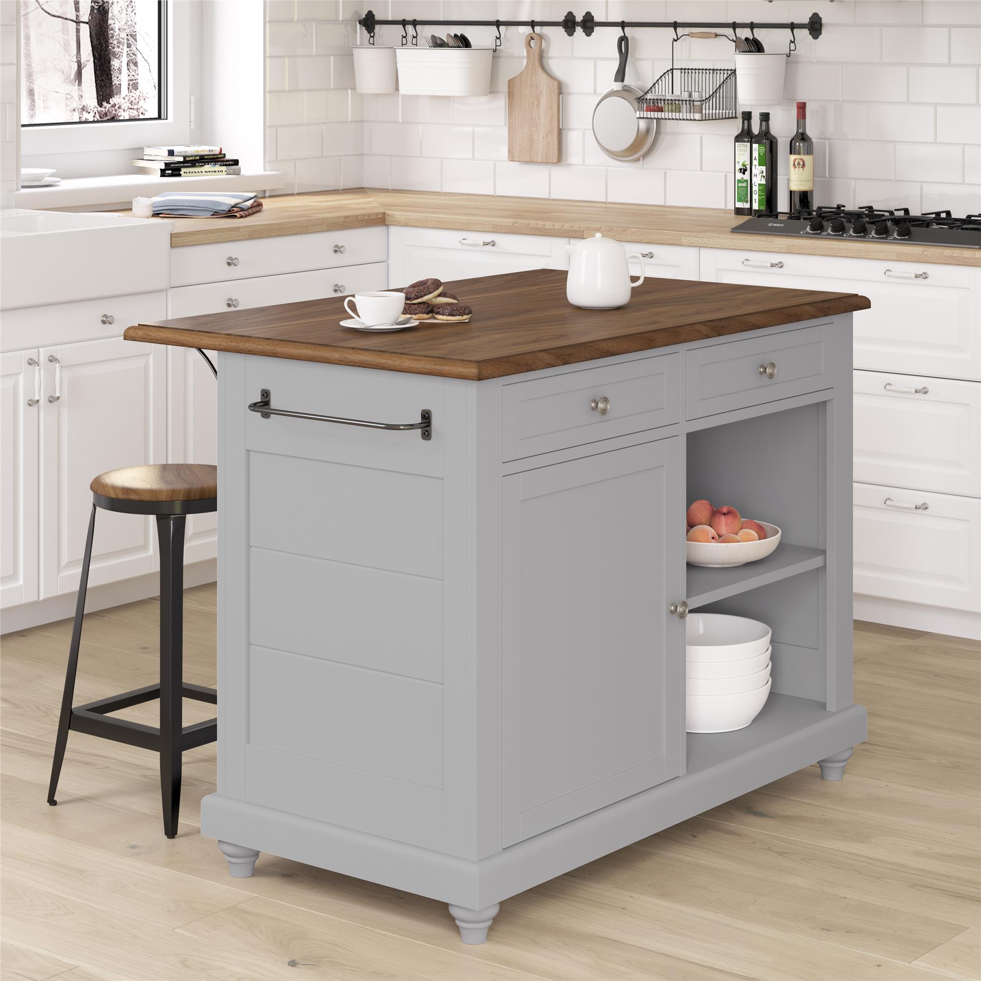 Kelsey Kitchen Island with 2 Stools and Drawers, Gray - image 1 of 28