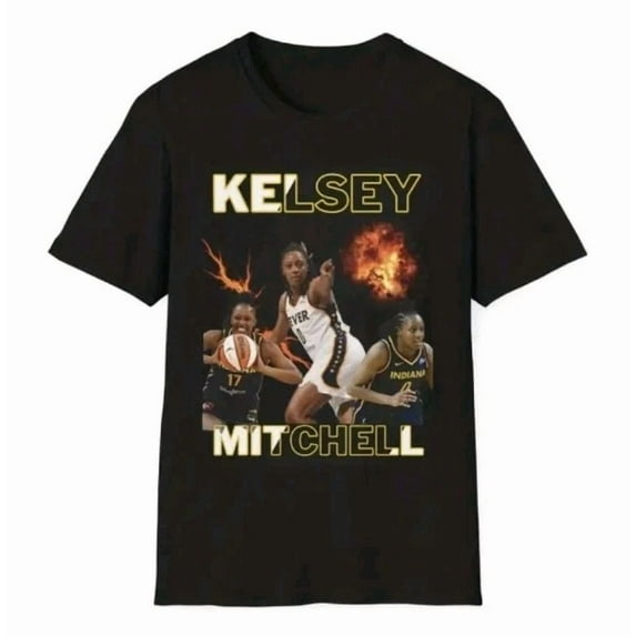 Kelsey Mitchell Indiana Fever 100% Cotton T Shirt Large Black Crew Neck ,Black Color,Size M
