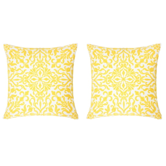 Kelsey Yellow Abstract Polyester 18 in. x 18 in. Throw Pillow (Set of 2)