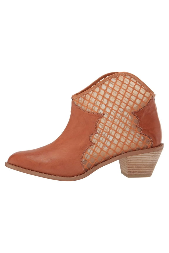 Kelsi Dagger Keenan Cowboy Leather Pull On Stacked Heel Mesh Cut-Out Ankle Boots (COWBOY, 6)