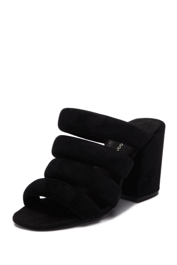 Kelsi Dagger Mell Black Leather Mule Slip On Wrapped Heeled Open Toe Sandals (Black, 5.5)