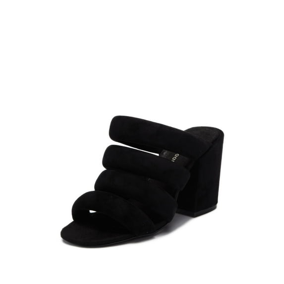 Kelsi Dagger Mell Black Leather Mule Slip On Wrapped Heeled Open Toe Sandals (Black, 5.5)