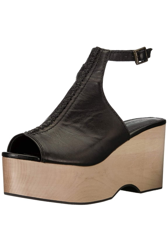 Kelsi Dagger Nova Black Platform Heeled Mule Open Toe Ankle Strap Dress Sandals (Black, 8.5)